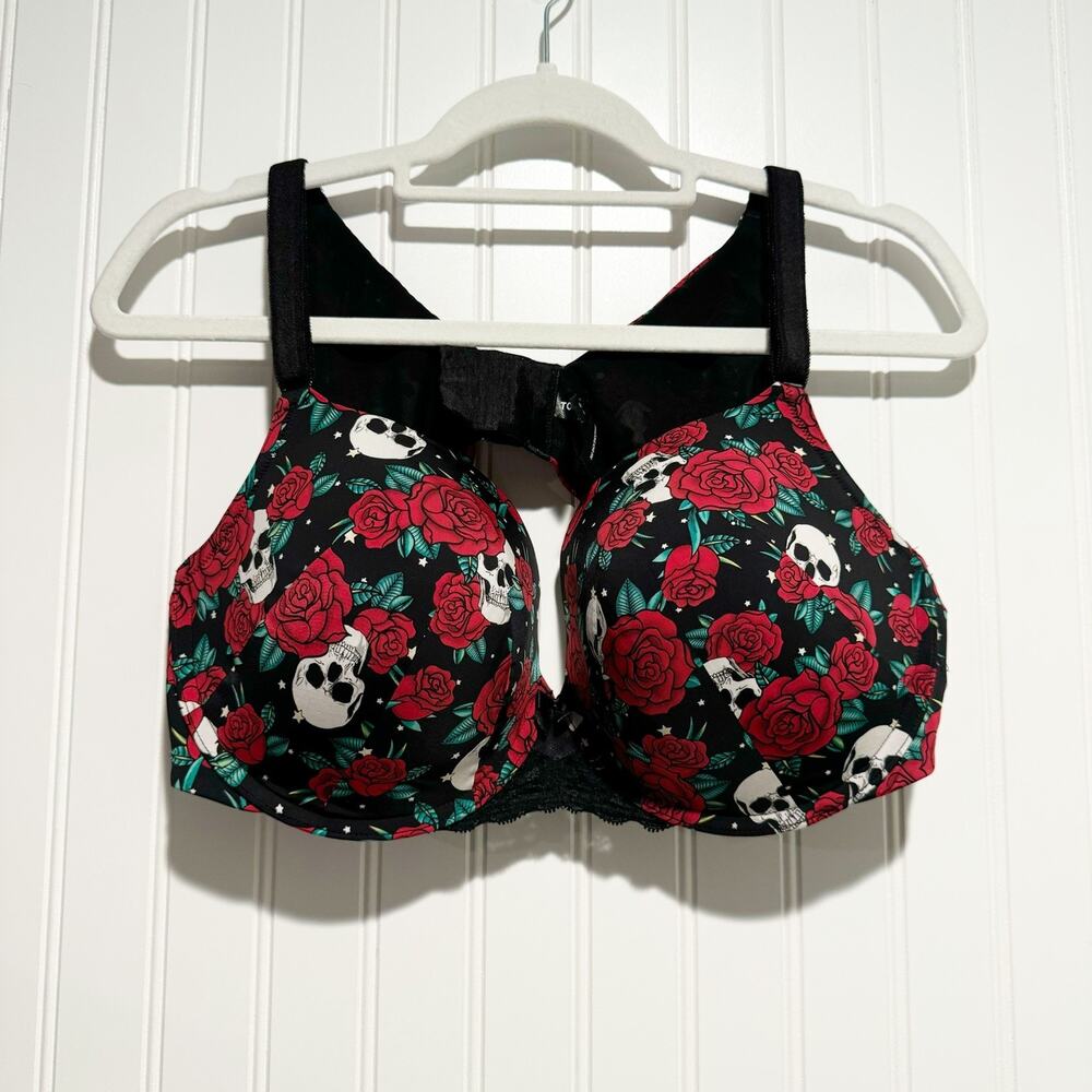 Torrid Black Skull Roses Bra Push Up T-Shirt Bra Underwire Size 44B - Picture 2 of 7